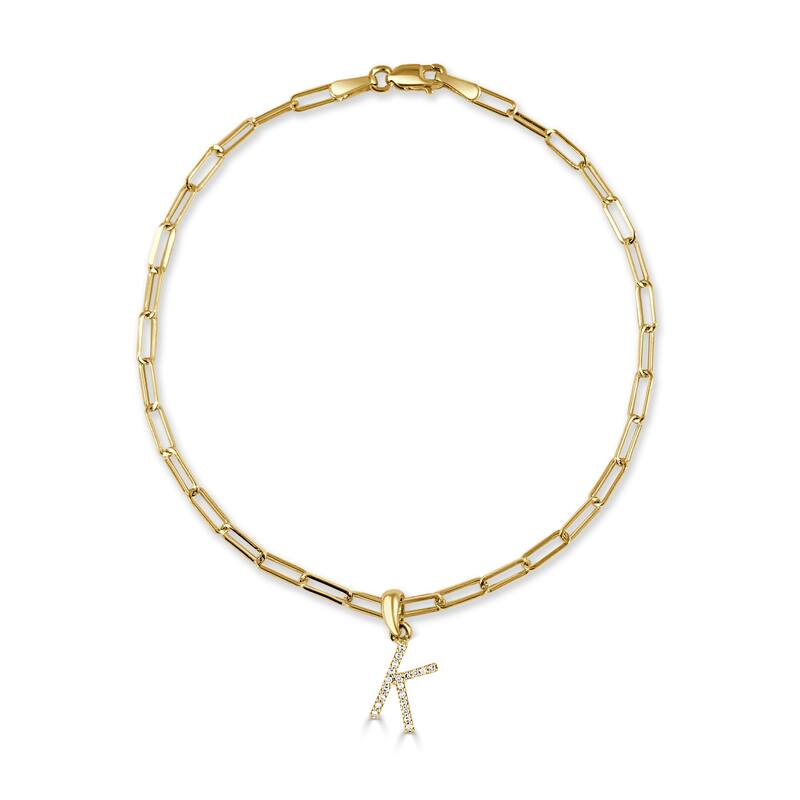 Joelle Collection Diamond Initial Letter A-Z Bracelet Paperclip 14K Gold 7" Chain 1/10 TDW Bracelet - K - Yellow