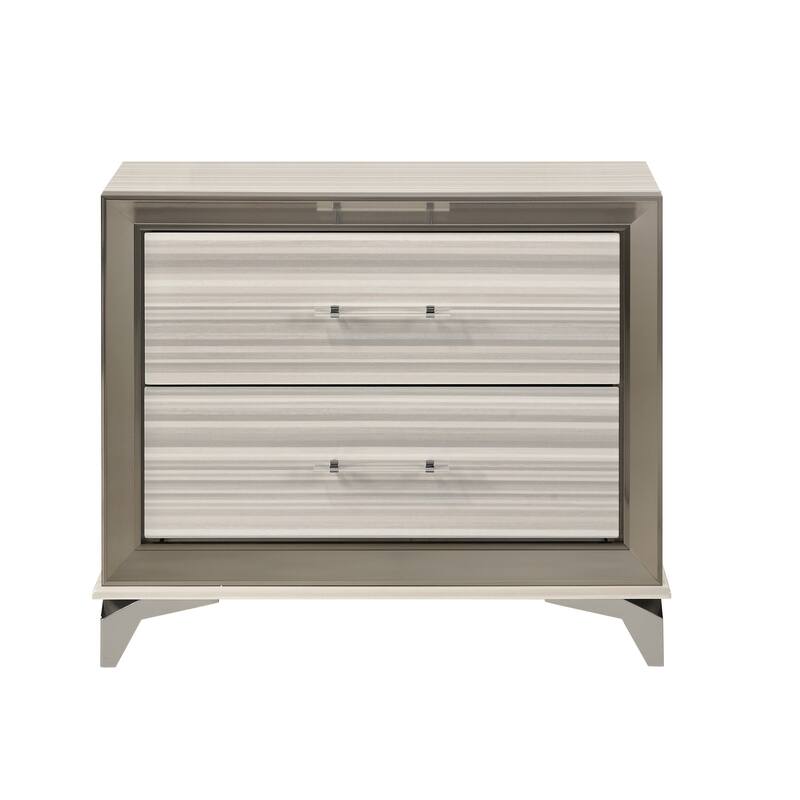 HomeRoots 25" Silver And White Wood Lighted Two Drawer Nightstand