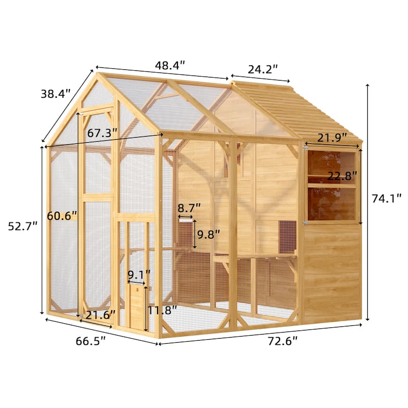 Multi-Functional Wood Chicken Coop Hen House or Cat Cage with Wire Mesh Run