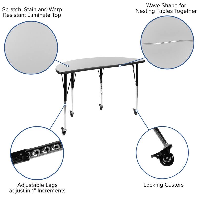 Mobile 47.5" Circle Wave Flexible Activity Table - 16" Student Stack Chairs