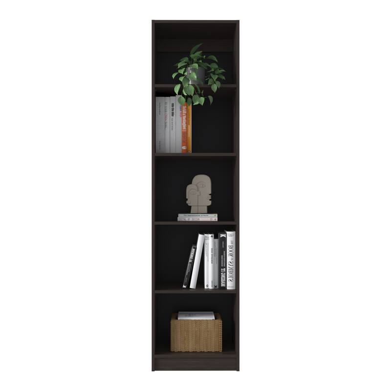 Home Slim 5 Shelves Narrow Bookcase With Open Shelves, Stained Walnut