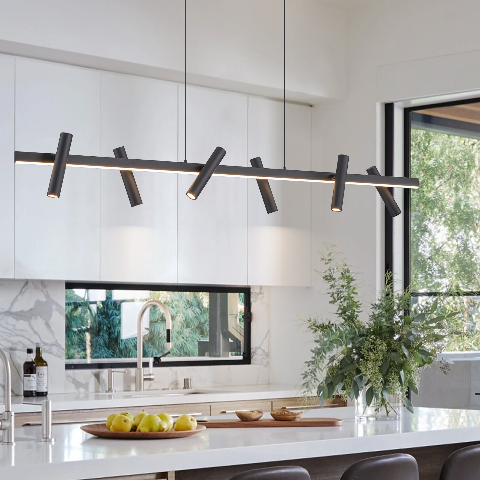 Ledlux panorama led 4 light dimmable long pendant in black on sale