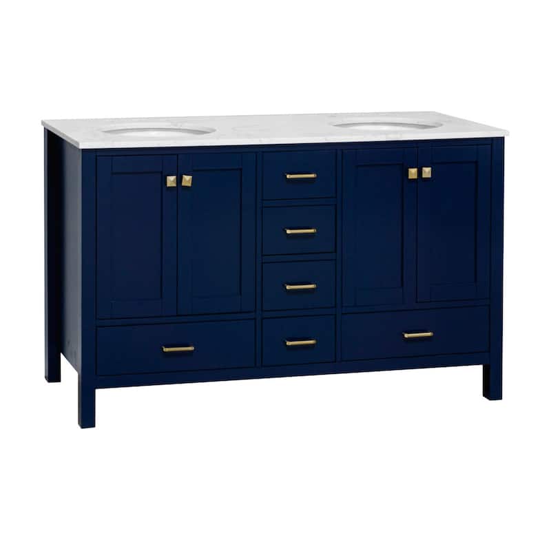 KitchenBathCollection Horizon 60" Double Bathroom Vanity with Engineered Carrara Top