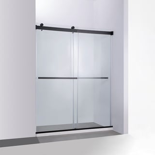 Spezia 64" W x 76" H Sliding Frameless Shower Door in Matt Black