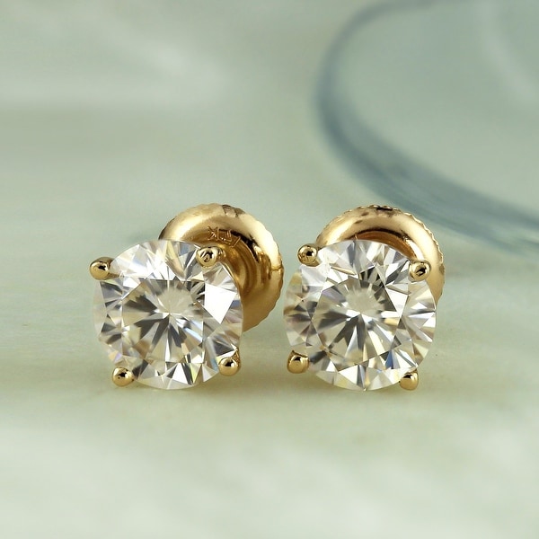 Auriya 1 carat TW Round Moissanite Stud Earrings 14k Gold 4-Prong Basket - 5 mm. Opens flyout.
