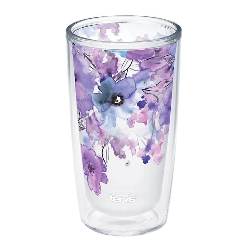 Tervis Watercolor Floral Purple - Crystal Made in USA Double Walled Insulated Travel Tumbler, Delicate Bouquet - 16oz - 16oz