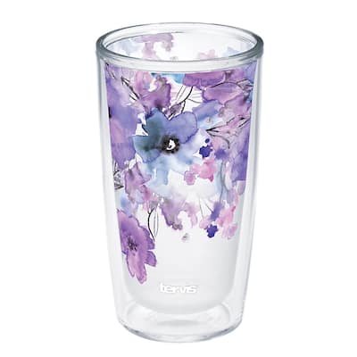 Tervis Watercolor Floral Purple - Crystal Made in USA Double Walled Insulated Travel Tumbler, Delicate Bouquet - 16oz