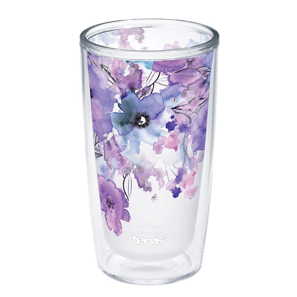 Tervis Watercolor Floral Purple - Crystal Made in USA Double Walled Insulated Travel Tumbler, Delicate Bouquet - 16oz