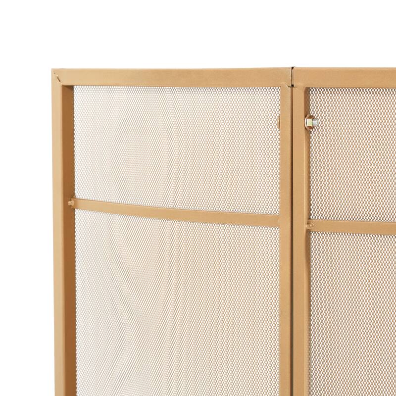 Roomfitters Regina 1-Panel Curved Iron Fireplace Screen with Grid Pattern