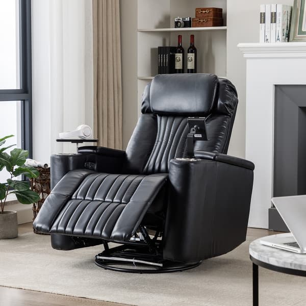 slide 2 of 43, PU Leather Power Recline with LED Light Strip, Home Theater Seating Black