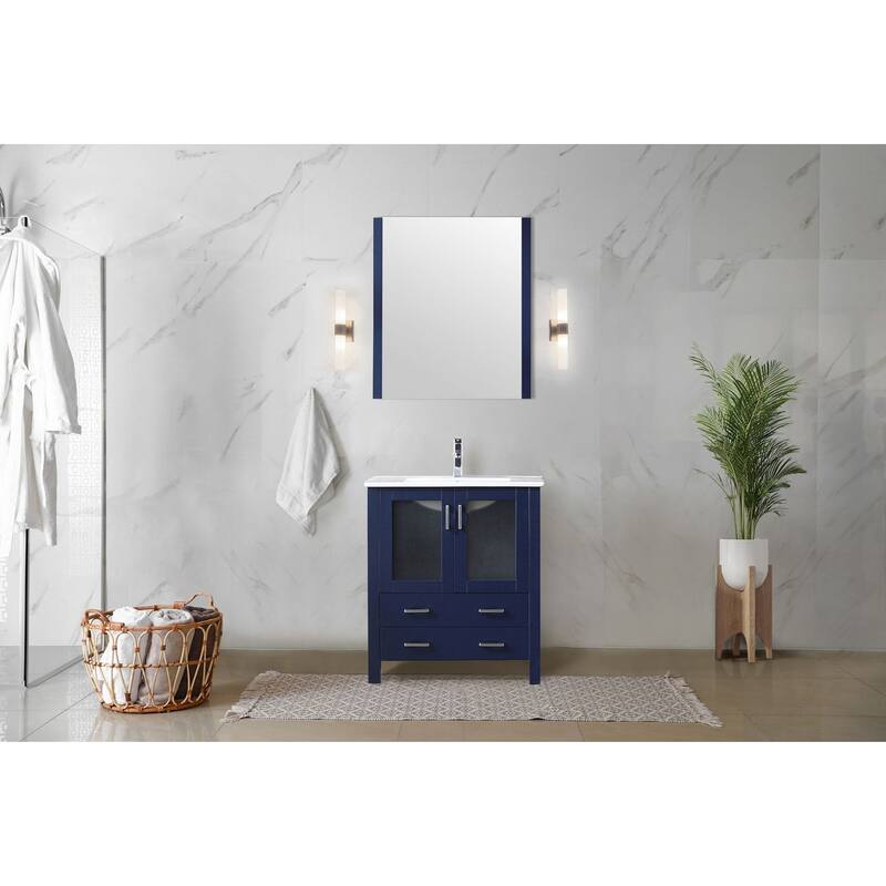 Bathroom Vanity with Ceramic Top, 28" x 32" Mirror, Soft Close Cabinet & Drawers, Scratch & Stain Resistant