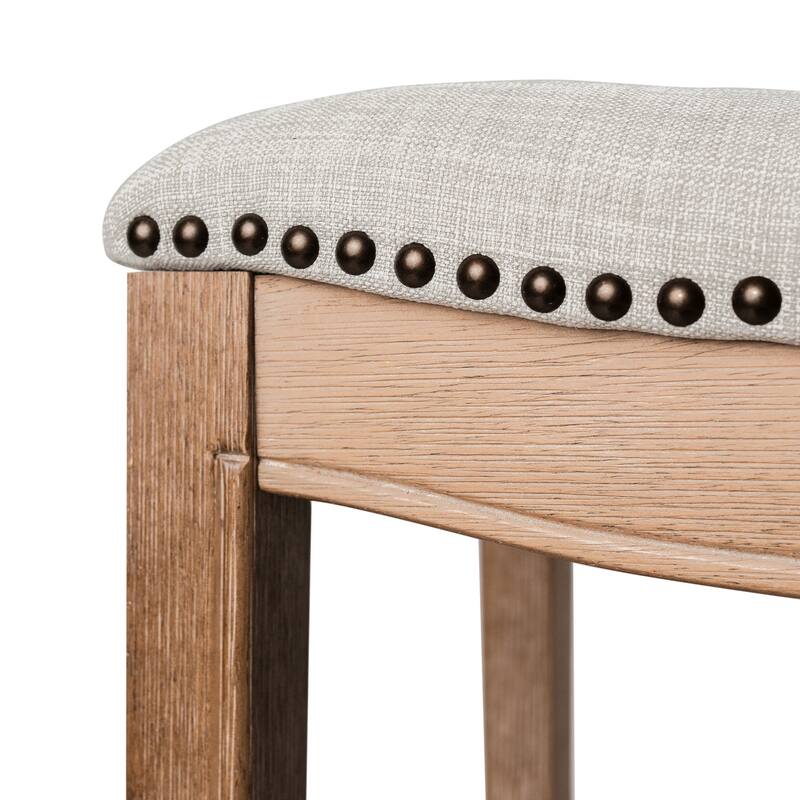 Maven Lane Adrien Backless Saddle Kitchen Counter Stool in Walnut Finish w/ Grey Fabric Upholstery