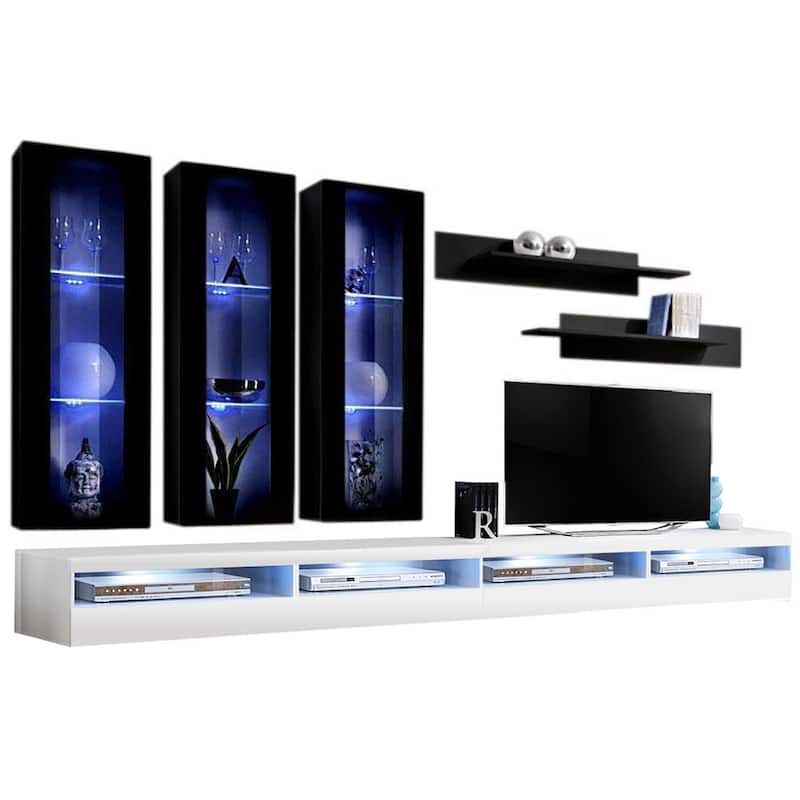Fly E3 35TV Wall Mounted Floating Modern Entertainment Center - Black/White
