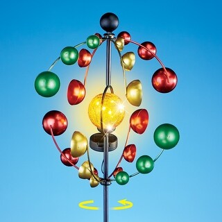 Solar Powered Multi-Color Wind Spinner Garden Stake - 13.250 x 11.250 x 8.480