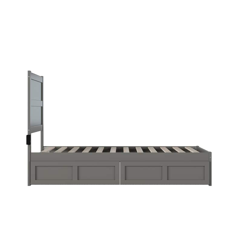 Twin Bed with Drawers - Cool Contemporary Platform Bed Frame - Grey Finish