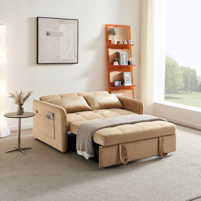 Velvet Sofa Bed with Two Pillows and Comfortable Support