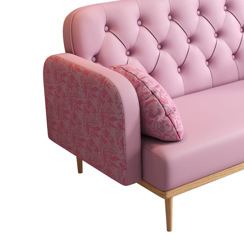 Upholstered Armsofa with Tulip Pattern, Chic Loveseat with Dumpling Shaped Pillows, Accent Sofa Couch with Button Design