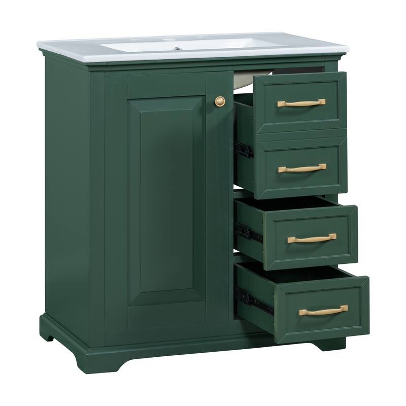 30 inch MDF Bathroom Vanity with Sink, One Package, Green Bathroom Cabinet with Drawers