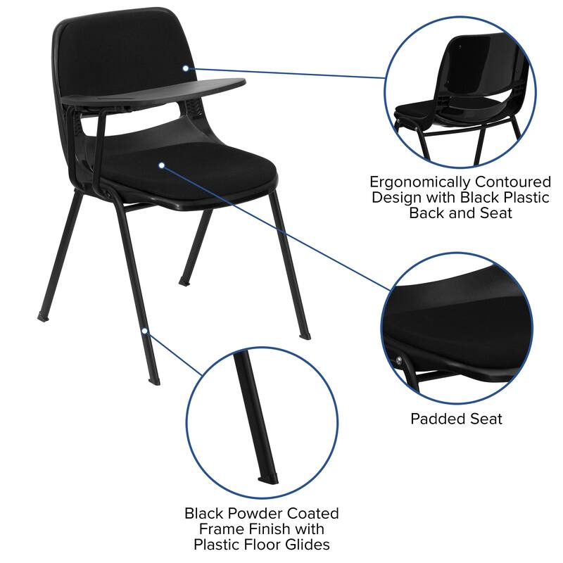 Padded Ergonomic Shell Chair with Right Handed Flip-Up Tablet Arm