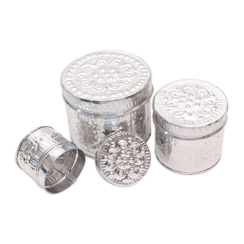 Novica Handmade Sparkling Flower Aluminum Decorative Boxes (Set Of 3)