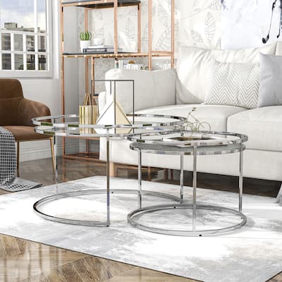 Elema Glam Chrome Glass Top 2-Piece Nesting Tables Set by Furniture of America