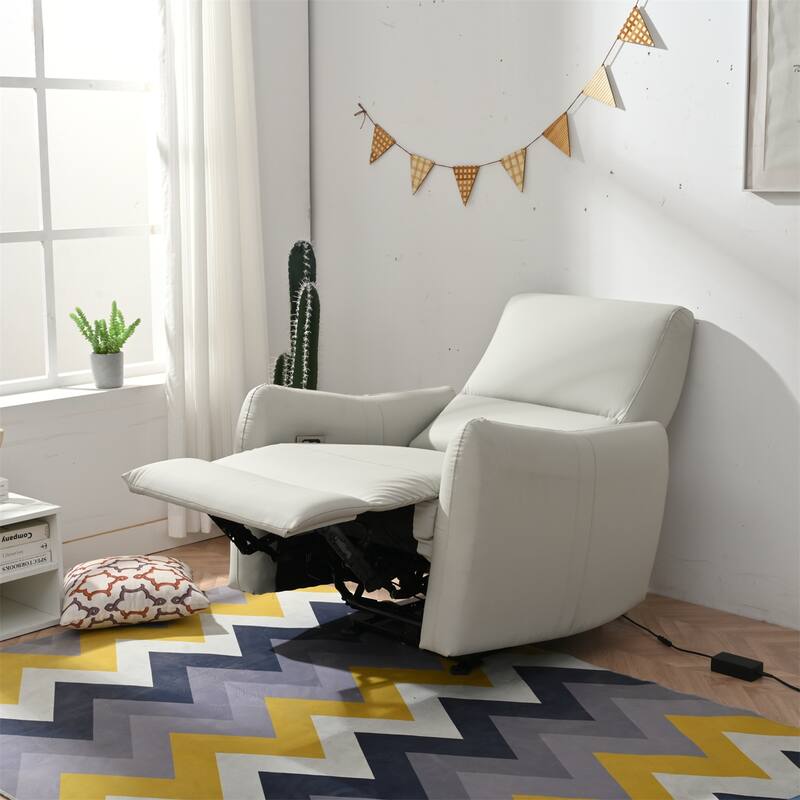 PU Leather Wall‑Hugger Power Recliner Chair with USB‑C & 330 lbs Capacity - Light Gray