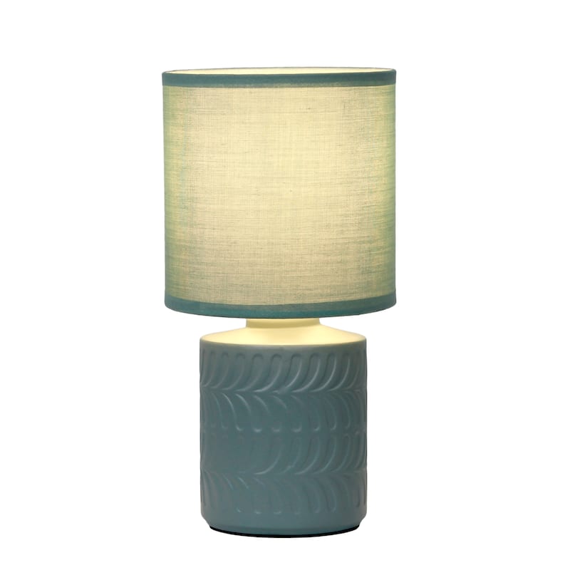 Modern Textured Ceramic Table Lamp with Fabric Drum Shade Compact Accent Lighting Multiple Colors