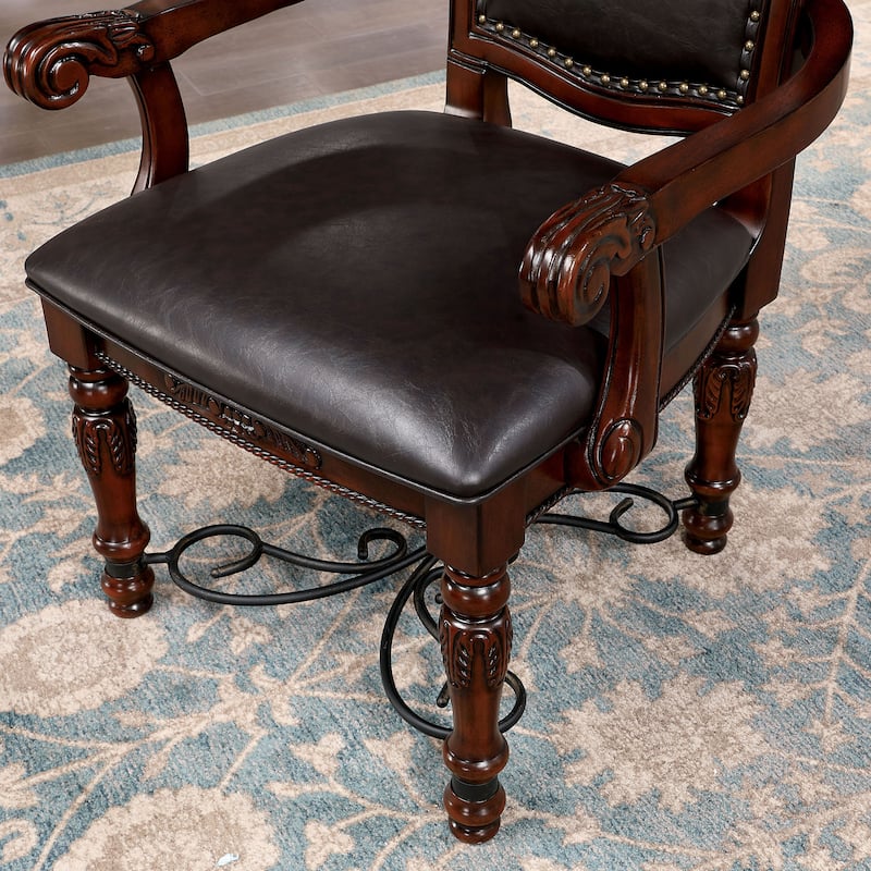 Baburam Traditional Cherry Faux Leather Padded Arm Chairs by Furniture of America (Set of 2)