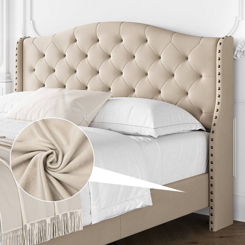 Elam Tufted Upholstered Platform Bed Frame with Off-white Headboard and Footboard