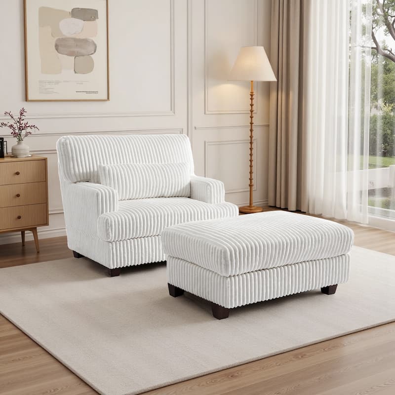 Oversized Chaise Longue Accent Chair with Ottoman - Beige