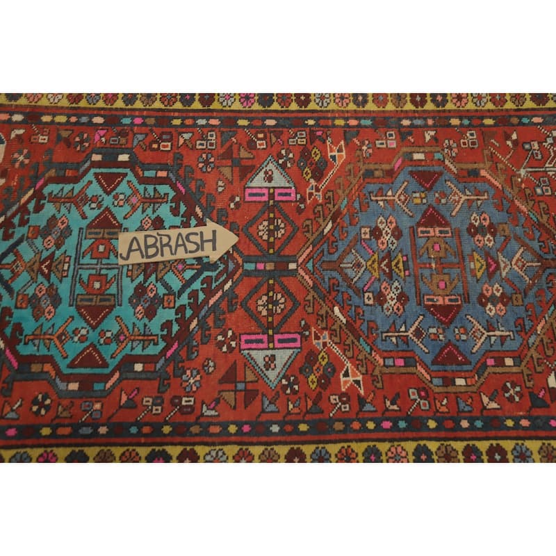 Hand Knotted Oriental 100% Wool Carpet Traditional Geometric Oranges & Rust Ardebil Runner Rug - 10' 11'' X 2' 11''
