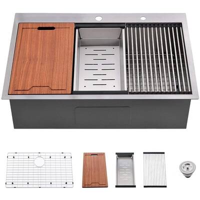 Drop-In Kitchen Sink Single Bowl with Intergrated Ledge and Accessories