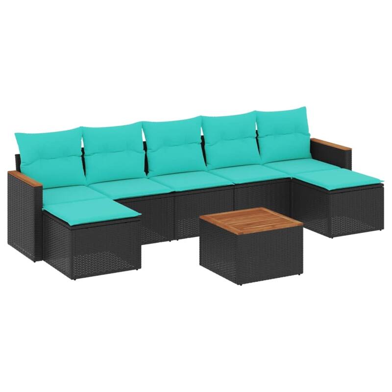 vidaXL Patio Sofa Set with Cushions Outdoor Conversation Furniture Poly Rattan - 21.7x 24.4x 27.2