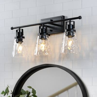 ExBrite 3-light Bathroom Dimmable Gold Vanity Lights Modern Wall Sconce Lighting with Round Glass Canopy