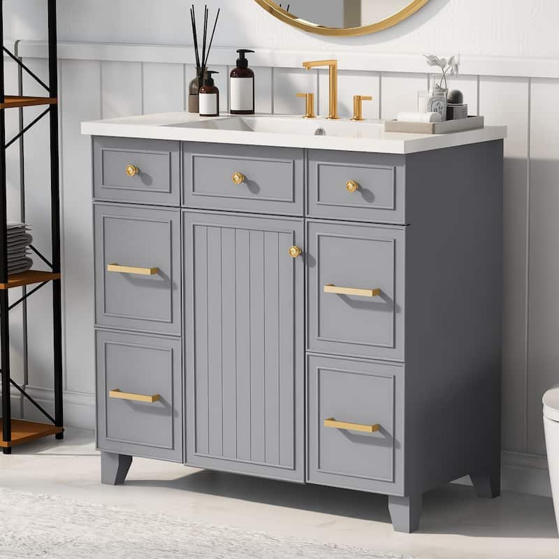 36" Bathroom Vanity Cabinet with Sink Top Combo Set