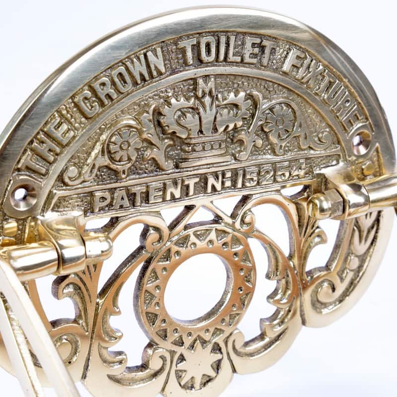 Toilet Paper Holder Wall Mount Brass 7.25" Vintage Crown Style with Wooden Roll