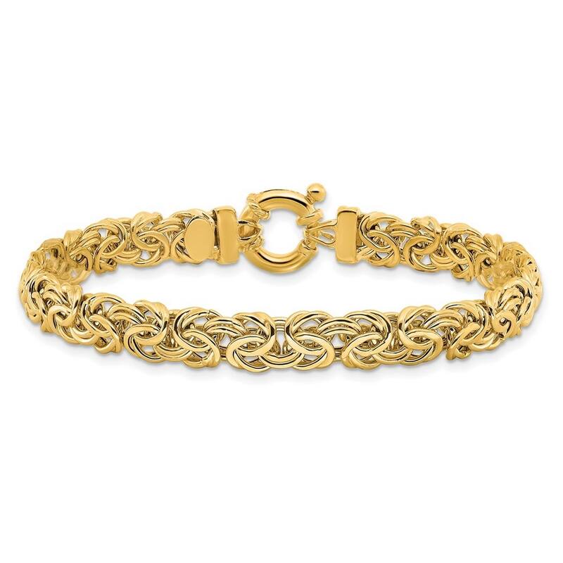 Curata 14k Yellow Gold Hollow Fancy 7mm Flat Byzantine Bracelet 7.5 Inch