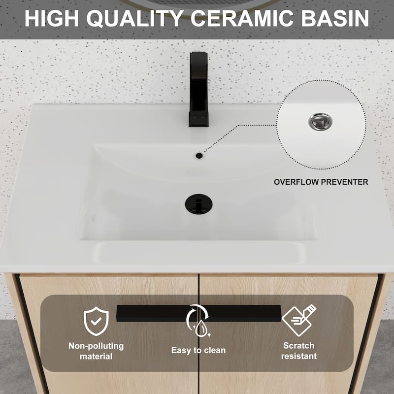 BNK 24/30 inch Freestanding Single Sink Bathroom Vanity with Soft Close Door and 1 Adjustable Shelf