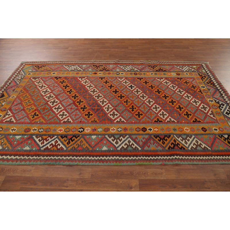 Vegetable Dye Kilim Qashqai Nomadic Persian Vintage Wool Carpet - 5'5"x 8'11"