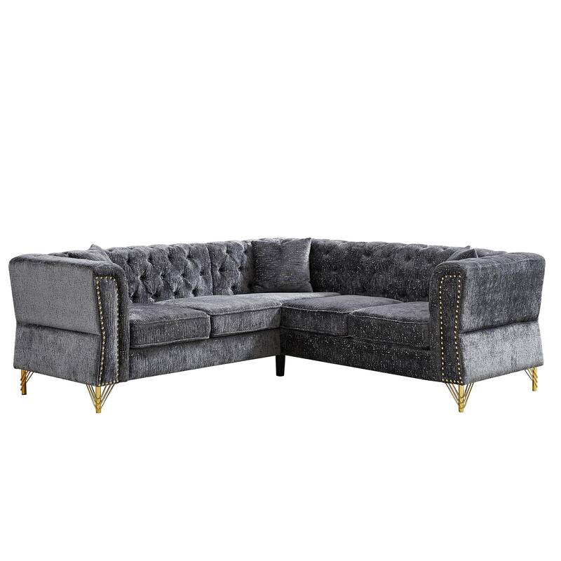 5-Seater Chenille Corner Sofa with Nailhead Trim, L-Shaped Couch for Living Rooms