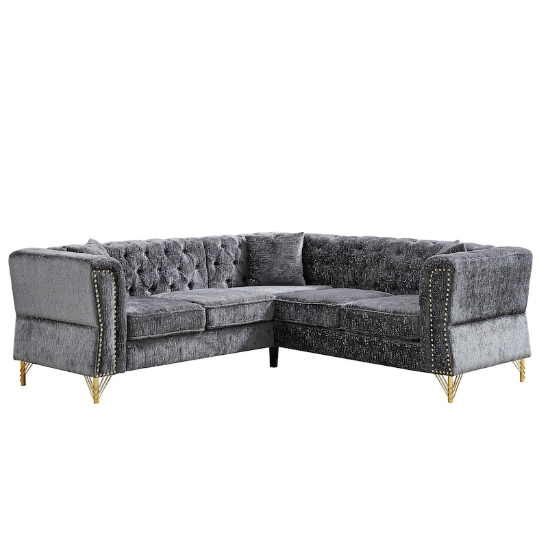 81.5" Chenille L-Shaped Sectional Sofa, 5-Seater Corner Couch with 3 Cushions