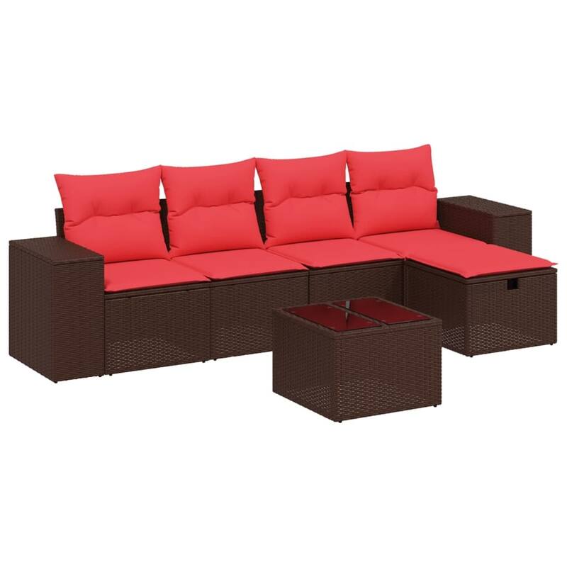 vidaXL Patio Sofa Set with Cushions Outdoor Conversation Furniture Poly Rattan - 21.7" x 24.4" x 27.2"