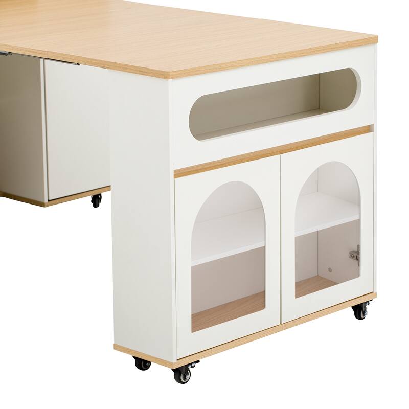 Extendable Dining Table & Rolling Kitchen Island Combo with Folding Top, Drawers & Power Outlet