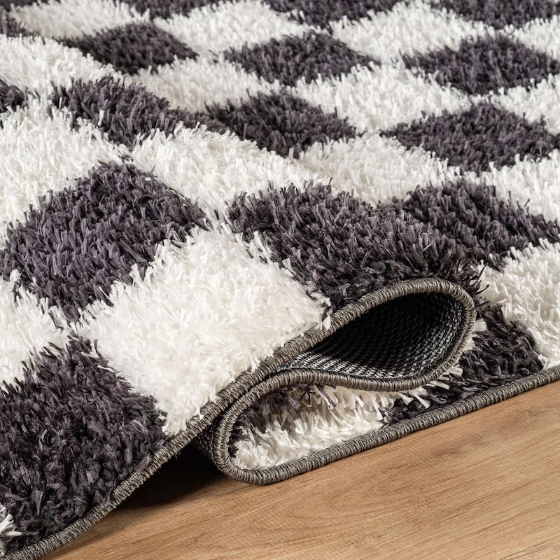 Block Shag Rug - Great for Living Room, Bedroom, or Entryway - Medium Pile, Easy to Clean - Anthracite Dark Gray