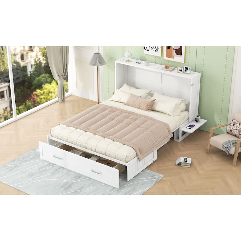 Mobile Murphy Bed with Drawer and Little Shelves on Each Side