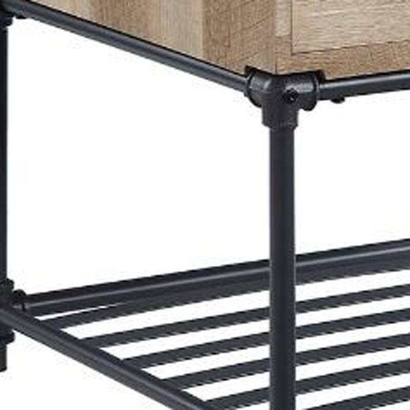 HomeRoots 22" Sandy Black And Oak Manufactured Wood And Metal Square End Table With Drawer And Shelf - 22' X '22' X '22