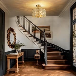 4-Light 13-inch Mid-Century Modern Crystal Drum Ceiling Light Lantern Crystal Semi-Flush Mount Light