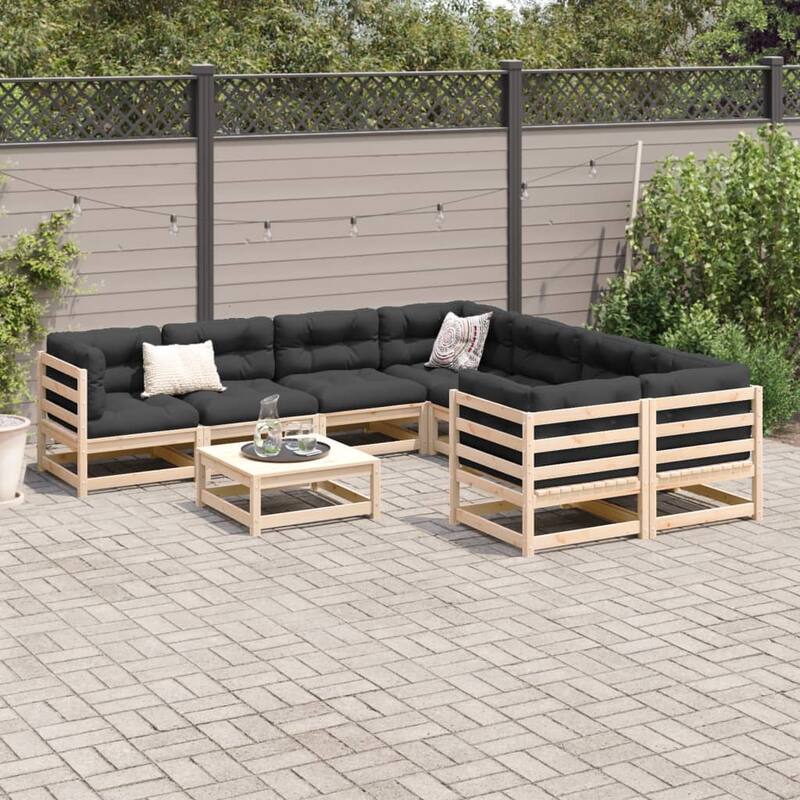 vidaXL 9 Piece Patio Sofa Set Solid Wood Pine - 27.6 x 27.6 x 26.4