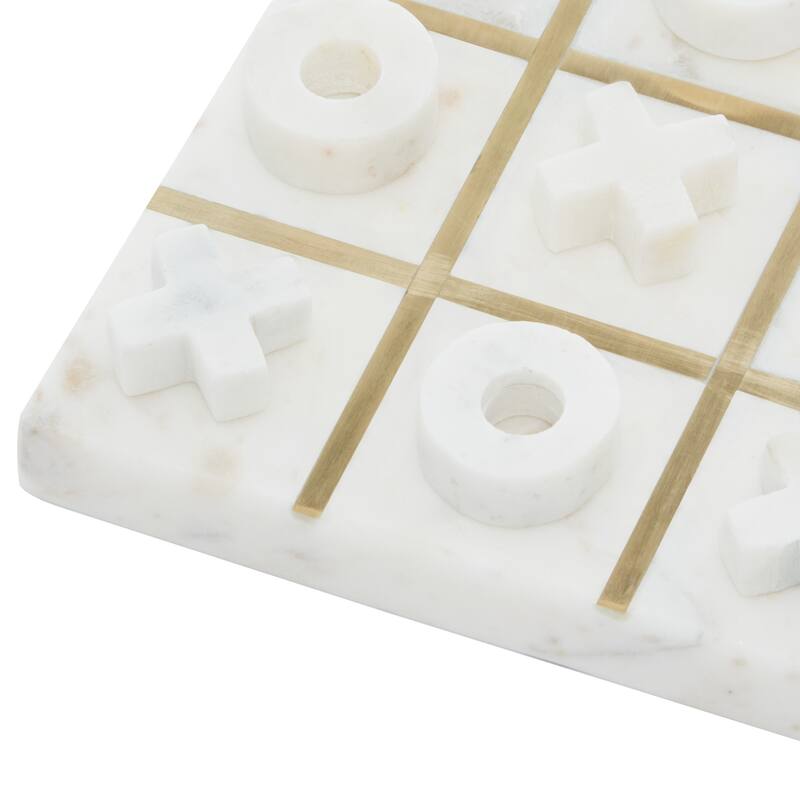 White or Black Marble Tic Tac Toe Game Set with Gold Inlay and Wood Pieces