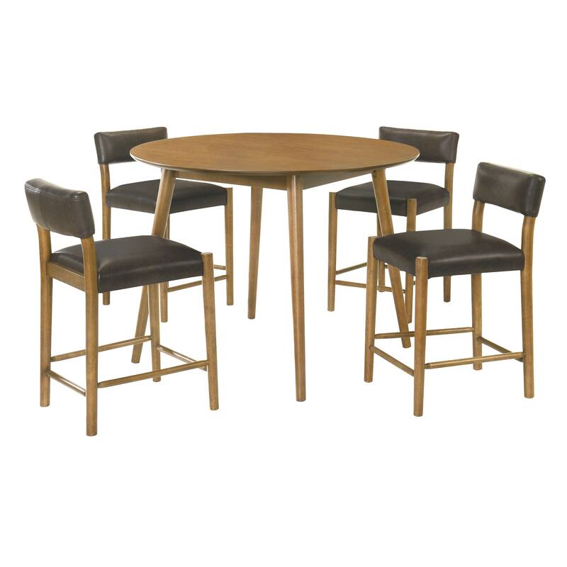 Bennet 5-Piece Pub Wood Dining Set with Walnut Finished Top Table and Faux Leather Counter Height Bar Stools